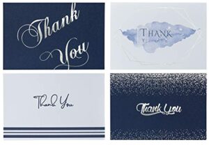 banana basics thank you cards bulk set w/envelopes (72-pack) blank note cards 4 x 6 | navy blue with silver foil stamping, | perfect for wedding, bridal shower, baby shower, business, graduation,