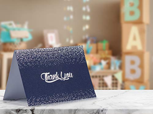 Banana Basics Thank You Cards Bulk Set w/Envelopes (72-Pack) Blank Note Cards 4 x 6 | Navy Blue With Silver Foil Stamping, | Perfect For Wedding, Bridal Shower, Baby Shower, Business, Graduation,