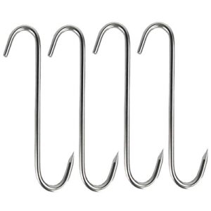 tinsow 4 pcs 5.1 inch meat hooks s-hook stainless steel meat processing butcher hook pot hooks for bacon hams meat processing butcher hook hanging drying bbq grill cooking