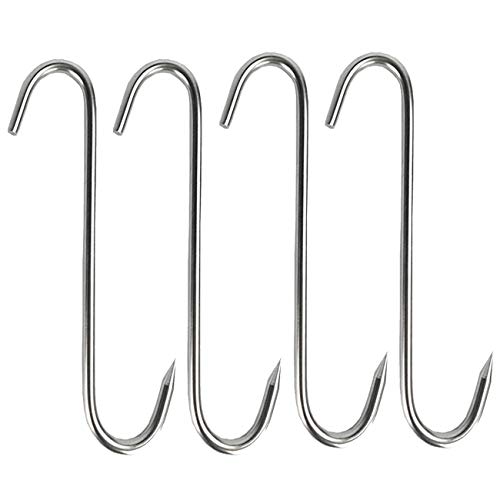 Tinsow 4 PCS 5.1 Inch Meat Hooks S-Hook Stainless Steel Meat Processing Butcher Hook Pot Hooks for Bacon Hams Meat Processing Butcher Hook Hanging Drying BBQ Grill Cooking