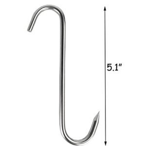 Tinsow 4 PCS 5.1 Inch Meat Hooks S-Hook Stainless Steel Meat Processing Butcher Hook Pot Hooks for Bacon Hams Meat Processing Butcher Hook Hanging Drying BBQ Grill Cooking