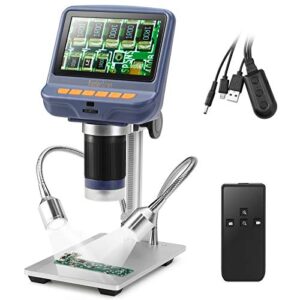 koolertron 4.3 inch lcd digital microscope,10x-220x magnification zoom coin microscope,8 led adjustable light &fill lights,1080p camera video microscope for pcb/watch repairing/plant/rock observing