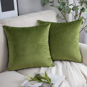 phantoscope pack of 2 velvet decorative throw decorative pillow cover soft solid square cushion case for couch green 20 x 20 inches 50 x 50 cm