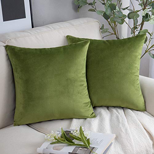 Phantoscope Pack of 2 Velvet Decorative Throw Decorative Pillow Cover Soft Solid Square Cushion Case for Couch Green 20 x 20 inches 50 x 50 cm