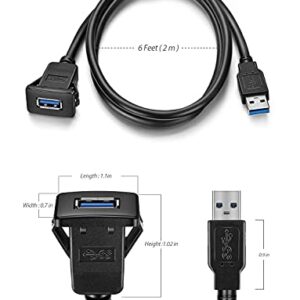 URWOOW USB3.0 Square Flush Mount - 2M 6ft USB 3.0 Extension Mount, Dash Mount, Flush Mount, Panel Mount Cable, for Car, Boat, Motorcycle (6 feet)