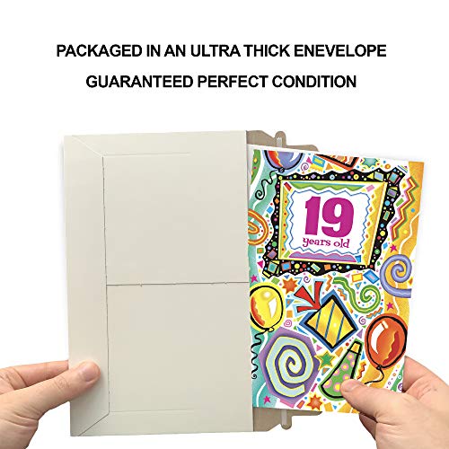 Happy 19th Birthday Card | Made in America | Eco-Friendly | Thick Card Stock with Premium Envelope 5in x 7.75in | Packaged in Protective Mailer | Prime Greetings