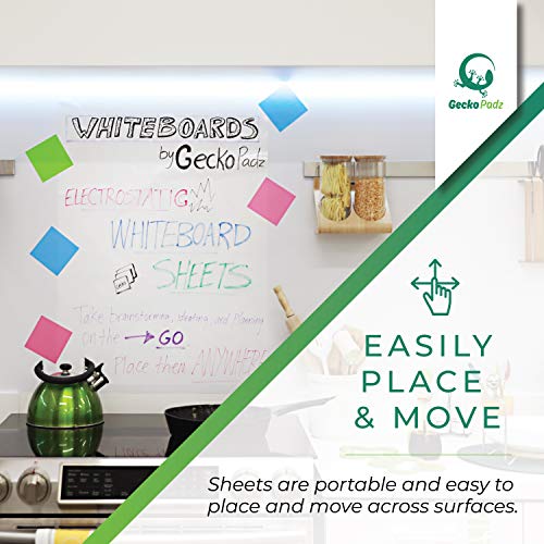 Dry Erase White Board Sheets 2x3 feet | GeckoPadz Static Cling On Any Surface Without Adhesive | Great for Home Office and Teacher Supplies | 20 Whiteboard Sheets Per Roll