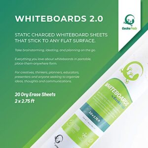 Dry Erase White Board Sheets 2x3 feet | GeckoPadz Static Cling On Any Surface Without Adhesive | Great for Home Office and Teacher Supplies | 20 Whiteboard Sheets Per Roll