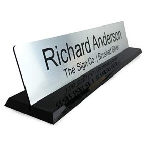 personalized office name plate desk sign with molded base in black - 2x10 - customize