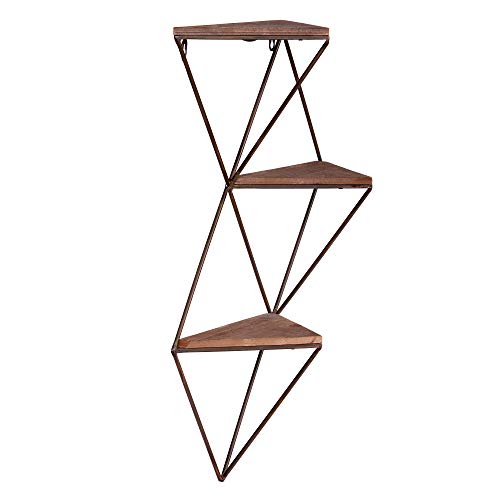 Patton Wall Decor Three Step Wood and Metal Geometric Triangle Wall Shelf