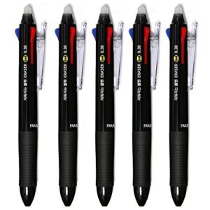 eraser ball 3 color 0.38mm, erasable gel pen and refills, black blue red ink, mb-300 (5 pens)