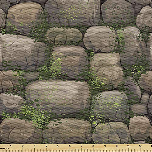 Ambesonne Nature Fabric by The Yard Stones Covered with Moss Rock Formation Forest Peaceful Theme Water Resistant Outdoor and Indoor Fabric for Furnishing Sewing Hobby DIY Projects 2 Yards Brown Green