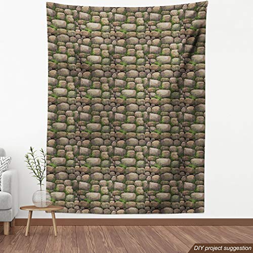 Ambesonne Nature Fabric by The Yard Stones Covered with Moss Rock Formation Forest Peaceful Theme Water Resistant Outdoor and Indoor Fabric for Furnishing Sewing Hobby DIY Projects 2 Yards Brown Green