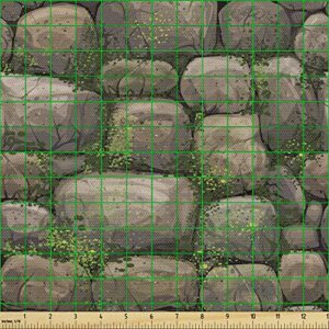 Ambesonne Nature Fabric by The Yard Stones Covered with Moss Rock Formation Forest Peaceful Theme Water Resistant Outdoor and Indoor Fabric for Furnishing Sewing Hobby DIY Projects 2 Yards Brown Green