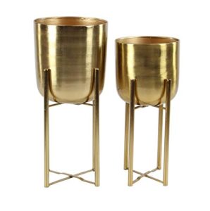 cosmoliving by cosmopolitan metal indoor outdoor dome planter with removable stand, set of 2 19", 22"h, gold