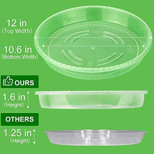 MUDEELA Plant Saucer 6 Pack of 12 inch, Durable Plastic Plant Trays for Indoors, Clear Plastic Flower Plant Pot Saucer, Made of Thicker, Stronger Plastic, with Taller Design