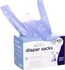 ubbi disposable diaper sacks, lavender scented, easy-to-tie tabs, diaper disposal or pet waste bags, 400 count