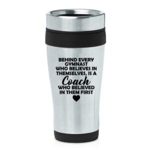 16 oz insulated stainless steel travel mug gymnastics coach (black)