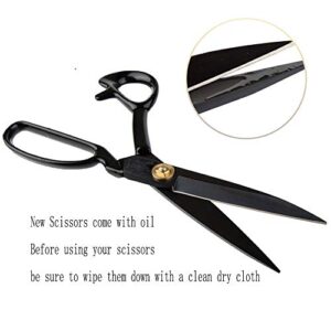 LNKA Sewing Scissors for Fabric Black Professional Heavy Duty Tailor Scissor Industrial Strength High Carbon Steel Shears for Leather Paper Sewing Craft Artists Students Dressmakers (12 Inch)