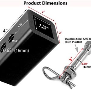 LFPartS from 2" to 1-1/4" Metal Trailer Receiver Hitch Adapter Converter for and Cargo Carriers from 2 inches to 1.25 inches with Anti-Rattle No Wobble Stainless Steel Hitch Pin Bolt Kit