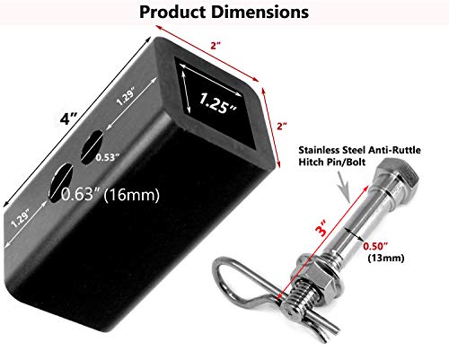 LFPartS from 2" to 1-1/4" Metal Trailer Receiver Hitch Adapter Converter for and Cargo Carriers from 2 inches to 1.25 inches with Anti-Rattle No Wobble Stainless Steel Hitch Pin Bolt Kit