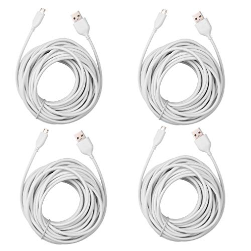 Smays 4-Pack 25ft Security Camera Micro USB Extension Cable Compatible for Wyze Cam Pan, Blink Mini, YI Home Camera, White