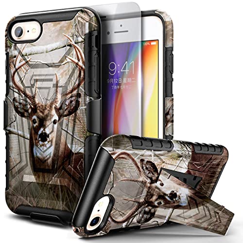 E-Began Case for iPhone SE 3 2022/iPhone SE 2020, iPhone 8 7 6S 6 Case, Belt Clip Holster Kickstand Protective Hybrid Cover Heavy Duty Armor Defender Shockproof Rugged Premium Case -Deer