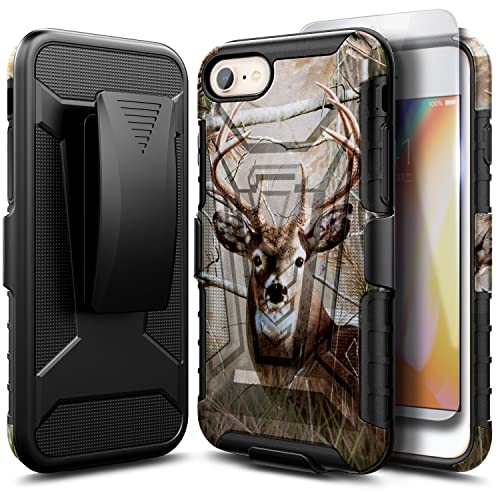 E-Began Case for iPhone SE 3 2022/iPhone SE 2020, iPhone 8 7 6S 6 Case, Belt Clip Holster Kickstand Protective Hybrid Cover Heavy Duty Armor Defender Shockproof Rugged Premium Case -Deer