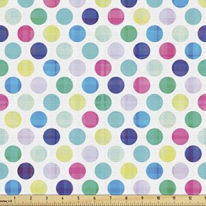 ambesonne colorful fabric by the yard, traditional polka dot design in multicolor geometric circles contrasting colors, decorative fabric for upholstery and home accents, 1 yard, multicolor