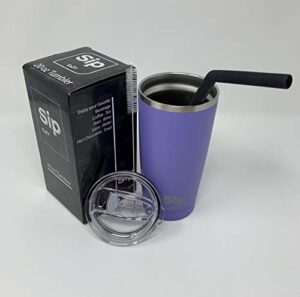 purple 20oz perfect size insulated drink mug tumbler & spill proof lid - wine beer coffee tea & much more hot for up to 6 hours or cold for 24 hours - free silicone straw & straw cleaning brush -
