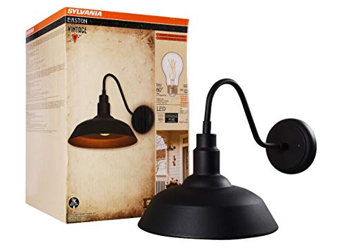 SYLVANIA Easton Sconce Vintage Light Fixture, Flush Mount, 60W A19 Filament LED Bulb Included, Dimmable, Black Finish (60062)