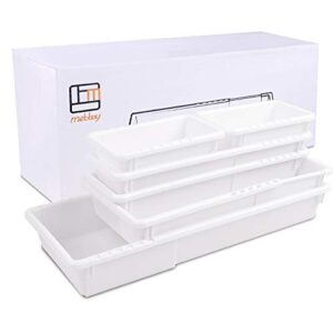 Mebbay 6 Pack Expandable Drawer Organizer Makeup Drawer Organizer Storage Bins Tray for Bathroom Vanity Table Office Kitchen with 25 pcs Non-Slip Pads White