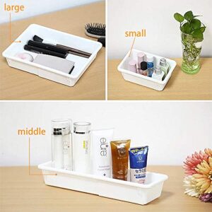 Mebbay 6 Pack Expandable Drawer Organizer Makeup Drawer Organizer Storage Bins Tray for Bathroom Vanity Table Office Kitchen with 25 pcs Non-Slip Pads White