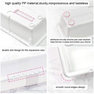 Mebbay 6 Pack Expandable Drawer Organizer Makeup Drawer Organizer Storage Bins Tray for Bathroom Vanity Table Office Kitchen with 25 pcs Non-Slip Pads White