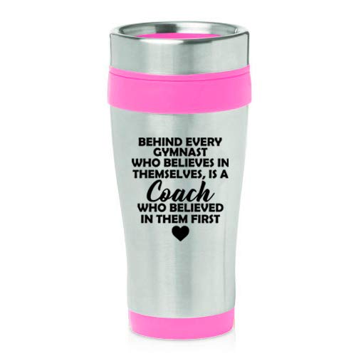 16 oz Insulated Stainless Steel Travel Mug Gymnastics Coach (Pink)