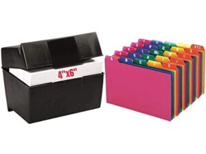1intheoffice index card box 4x6, index card storage box 4 x 6 inches index card holder 4x6 400 capacity & index card guide set, a-z, 1/5 tab