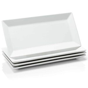 sweese 705.101 12 inch porcelain rectangular plates, white serving trays for parties - stackable, set of 4