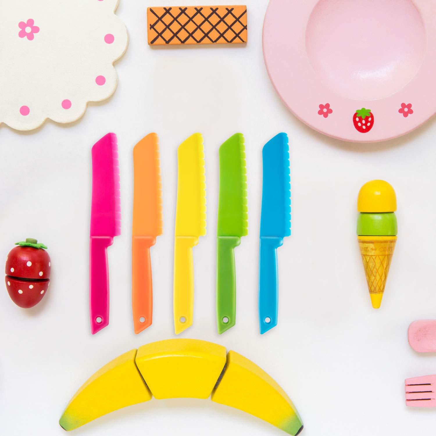 Jovitec 10 Pieces Kid Plastic Nylon Cooking Knife Set, Children Toddler Kitchen Knives, Safe Knives for Bread without BPA, Lettuce Knife and Salad Knife