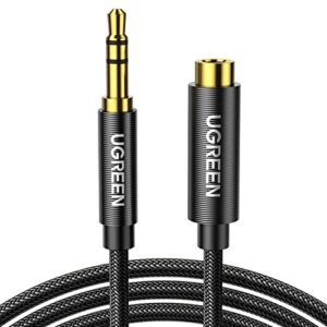ugreen headphone extension cable nylon braided male to female 3.5mm extension cable lossless multi shielded aux jack extender gold plated cord compatible with iphone ipad tablets media players, 3ft