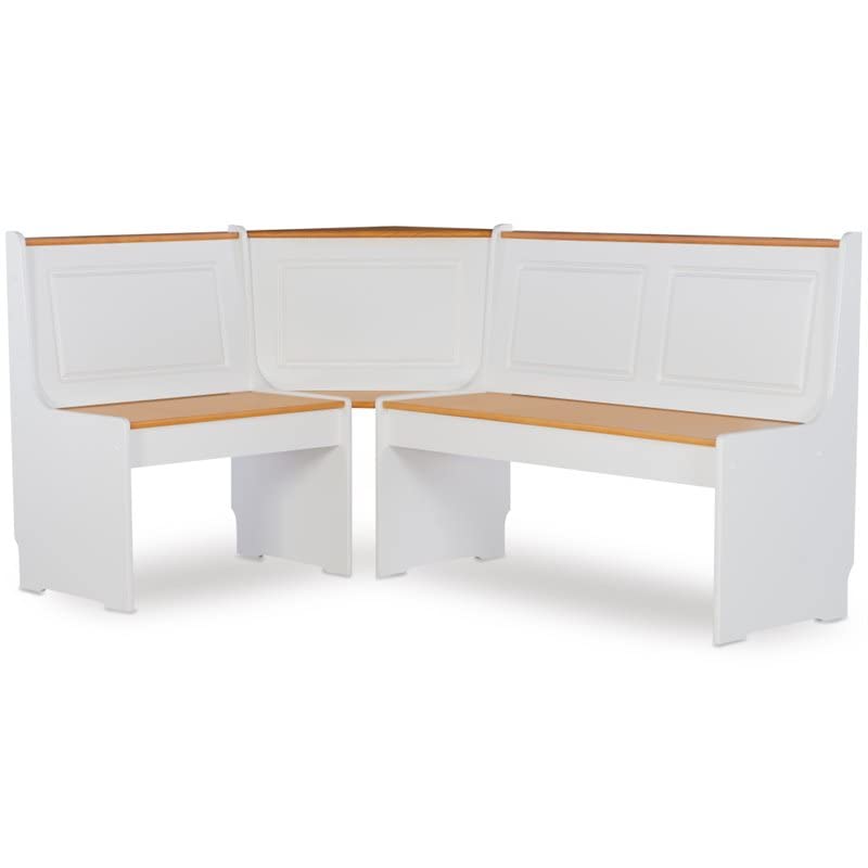 Riverbay Furniture Indoor 3 Piece Kitchen Corner Nook Table Booth Bench Breakfast Dining Set in White