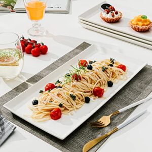 Sweese 703.101 White Serving Platters, Porcelain Serving Trays for Parties, Rectangular Plates - 15.5 Inch, Set of 4