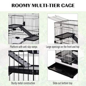 PawHut 43" H Small Animal Cage, 4-Level Bunny Cage with Rolling Stand, Chinchilla Cage with Doors, Slide-Out Tray, Black