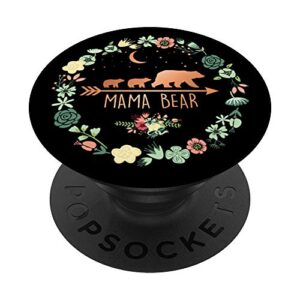 mama bear gift - rose flowers mama bear with 2 cubs popsockets popgrip: swappable grip for phones & tablets