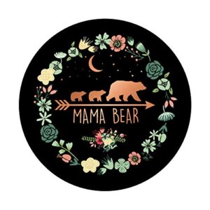 Mama Bear Gift - Rose Flowers Mama Bear with 2 Cubs PopSockets PopGrip: Swappable Grip for Phones & Tablets