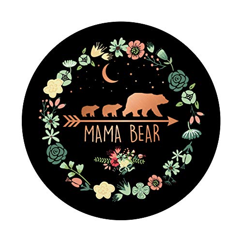 Mama Bear Gift - Rose Flowers Mama Bear with 2 Cubs PopSockets PopGrip: Swappable Grip for Phones & Tablets