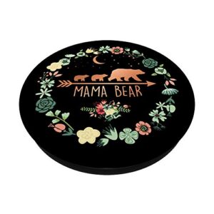 Mama Bear Gift - Rose Flowers Mama Bear with 2 Cubs PopSockets PopGrip: Swappable Grip for Phones & Tablets