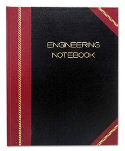 bookfactory engineering notebook professional - 96 pages (quad ruled - .25" engineering grid), 8" x 10", engineer lab notebook, black and burgundy cover, smyth sewn hardbound (epril-096-sgs-lkmst4)