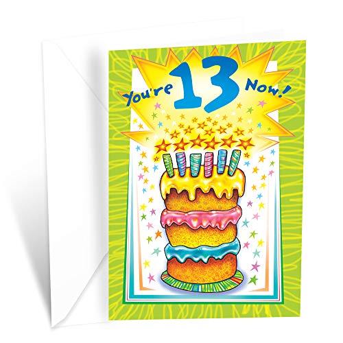 Happy 13th Birthday Card | Made in America | Eco-Friendly | Thick Card Stock with Premium Envelope 5in x 7.75in | Packaged in Protective Mailer | Prime Greetings