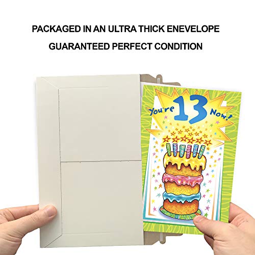 Happy 13th Birthday Card | Made in America | Eco-Friendly | Thick Card Stock with Premium Envelope 5in x 7.75in | Packaged in Protective Mailer | Prime Greetings