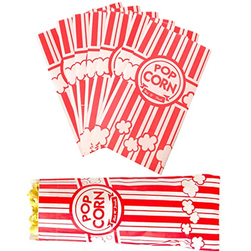 Endless Paper Popcorn Bags 1 oz. (Pack of 100), Red & White popcorn bags - popcorn paper bags, pop corn bag, Carnivals, Snack Bars, Birthday Parties, Home and Movie Nights - Grease Resistant